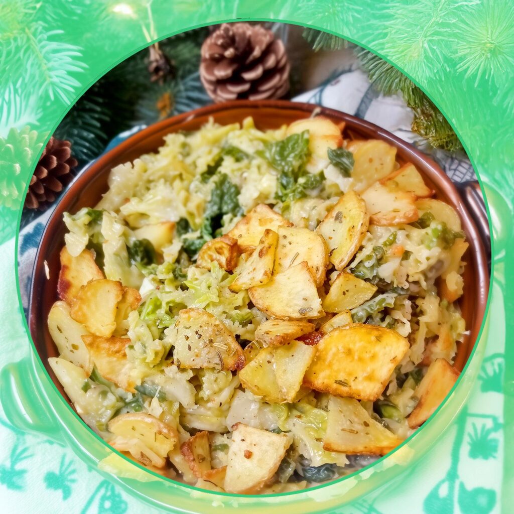 rahmwirsing vegan mit knusperkartoffeln