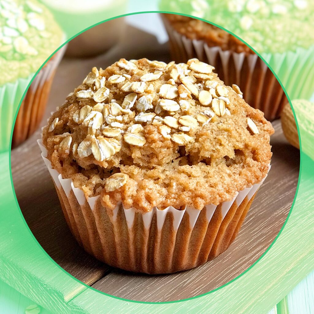 saftige vegane Muffins mit Haferflocken Erdnuss und Apfel lecker präsentiert.