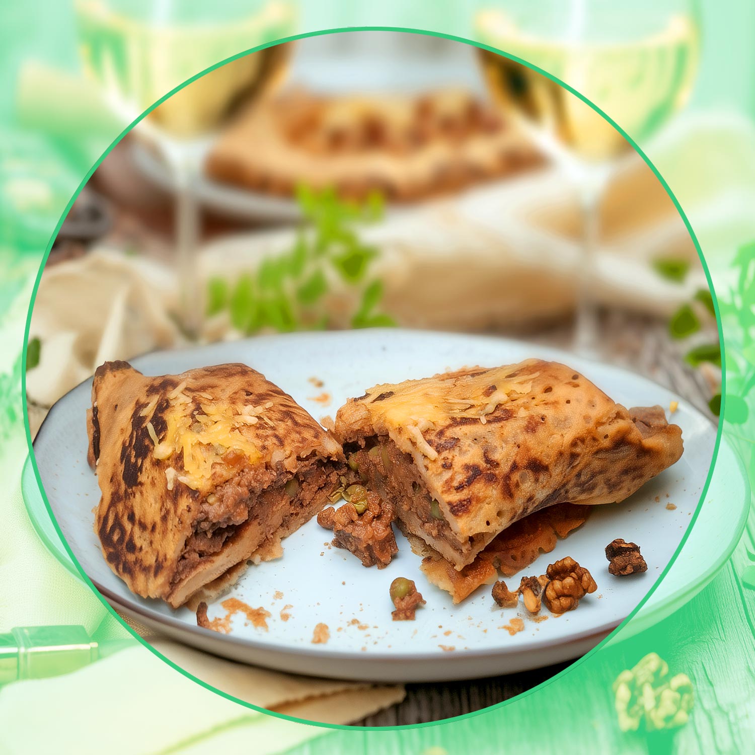 Herzhafte vegane Pfannkuchen, gefüllt mit Veggie-Hack, high protein, low carb , Linsenpfannkuchen
