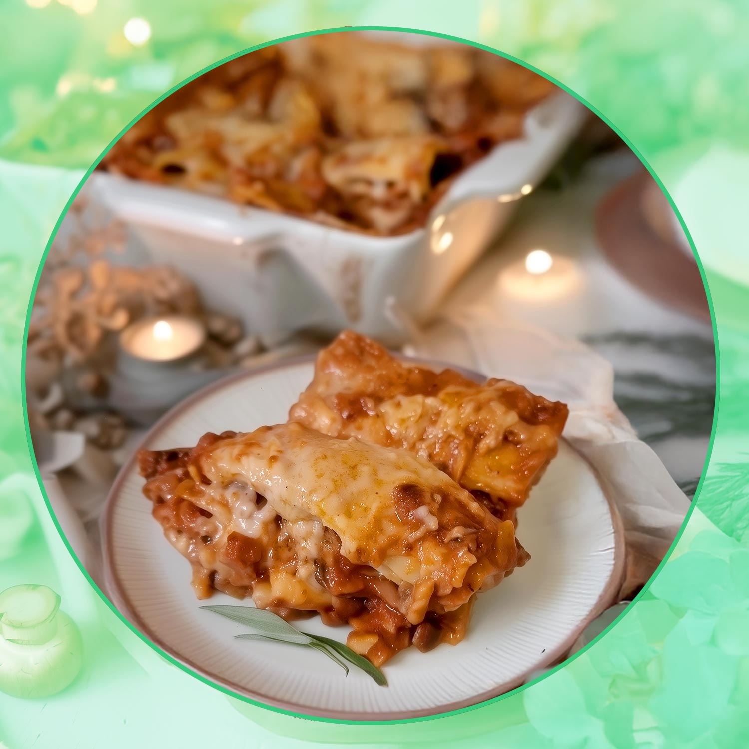 vegane Lasagne Rezept, high protein, low carb, mit pilzen lecker angerichtet