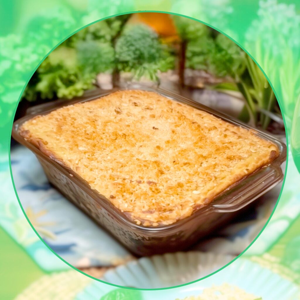 Cremiges veganes Mac and Cheese in einer Auflaufform, Rezept von YumFlow, low carb, high protein