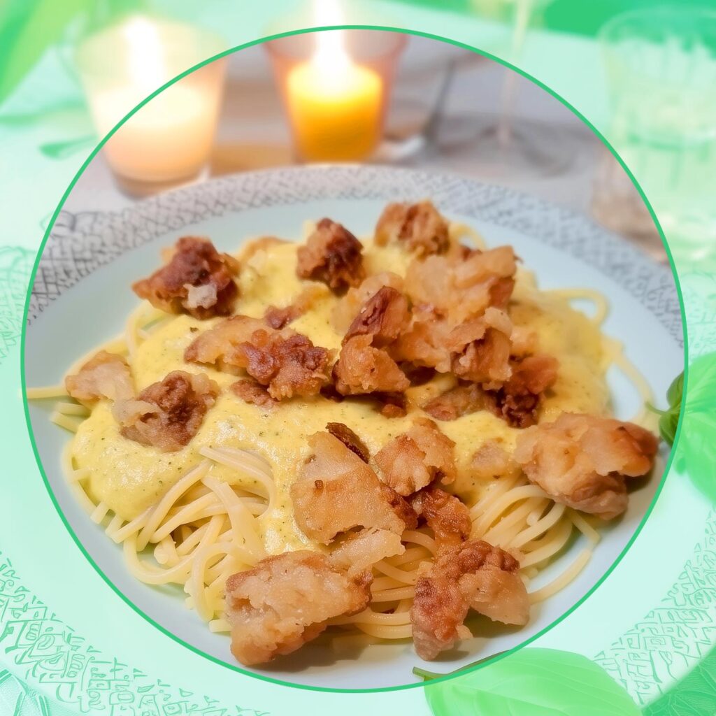 Tempeh Rezept knusprig gebraten + cremig mit Pasta vegan knusprig cremig low carb high protein