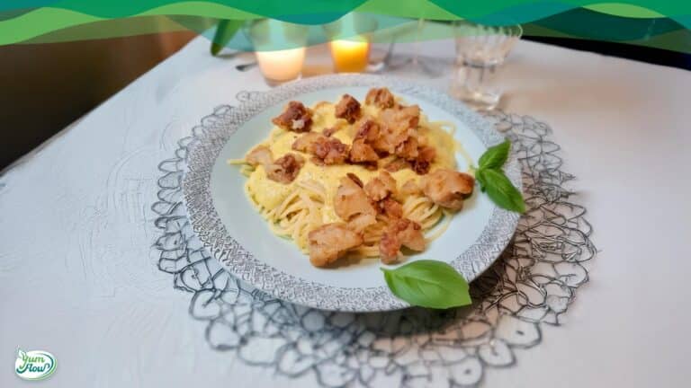 Tempeh Pasta - knusprig + cremig 9 Tempeh Rezept knusprig gebraten + cremig mit Pasta vegan knusprig cremig low carb high protein