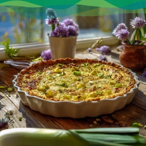 Lauchkuchen vegan + schnell 10 Lauchkuchen vegan auf einem Teller low carb und high protein zubereitet