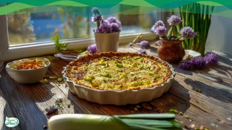 Lauchkuchen vegan + schnell 3 Lauchkuchen vegan auf einem Teller low carb und high protein zubereitet