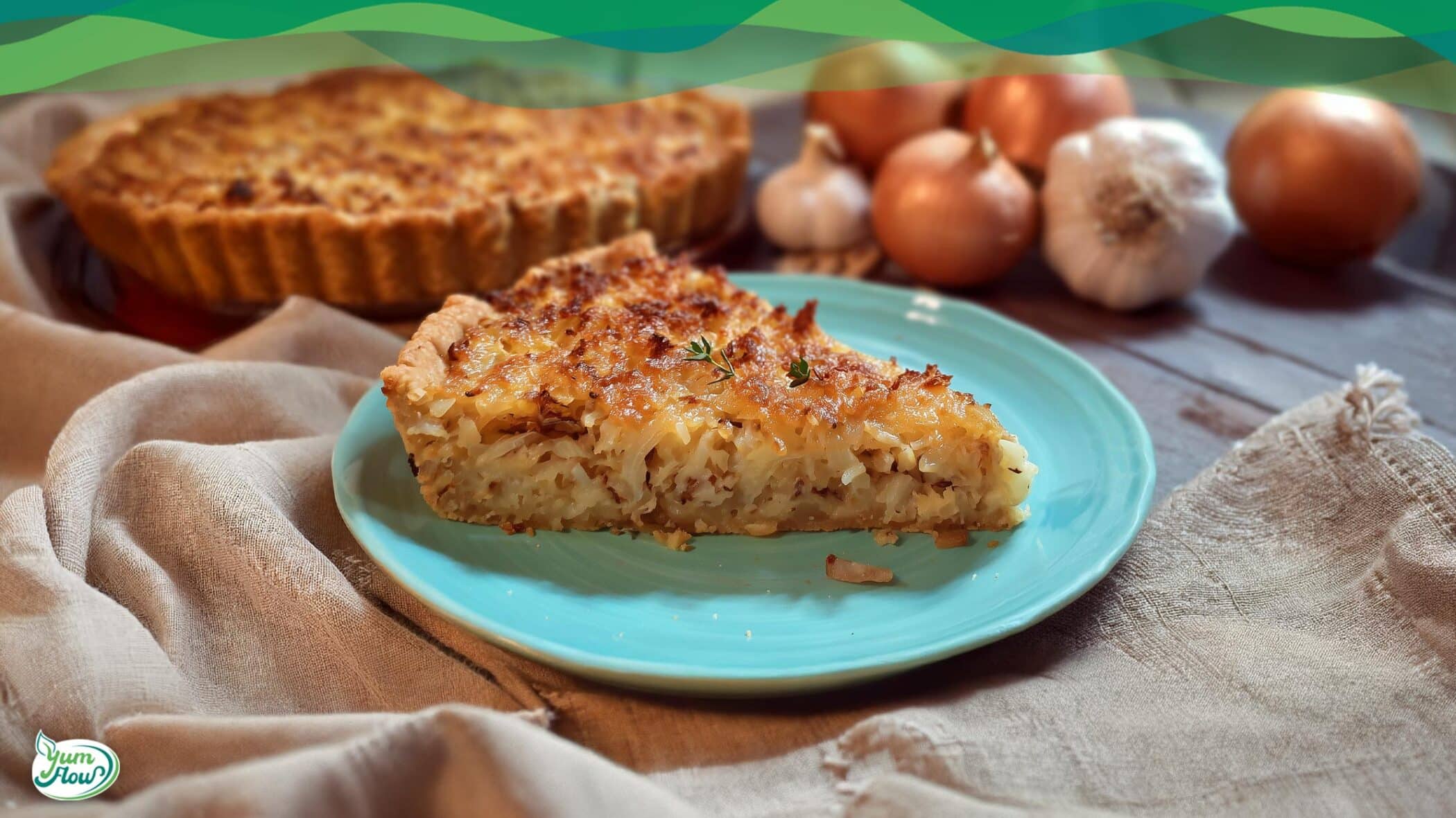 Veganer Zwiebelkuchen 11 Veganer Zwiebelkuchen auf einem Teller proteinreich und low carb und glutenfrei