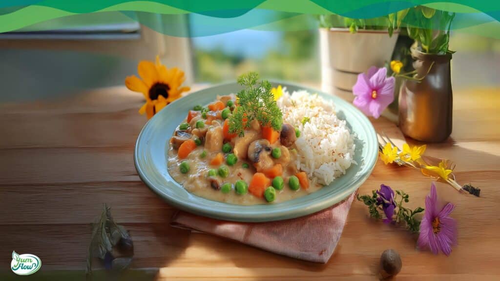 veganes frikassee mit erbsen möhren und champignons in cremiger sahniger sauce wie hühner frikassee rezept