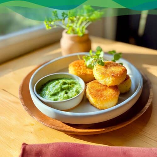 Kartoffelbrei Taler mit Erbsencreme 9 vegane kartoffelbrei taler mit erbsencreme auf einem teller angerichtet
