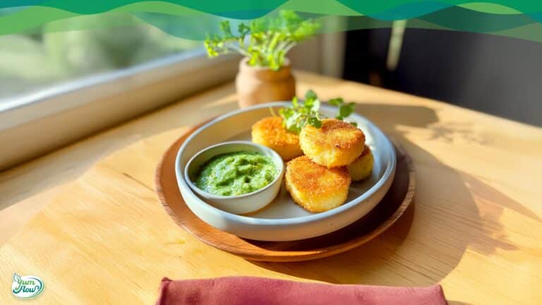 Kartoffelbrei Taler mit Erbsencreme 8 vegane kartoffelbrei taler mit erbsencreme auf einem teller angerichtet