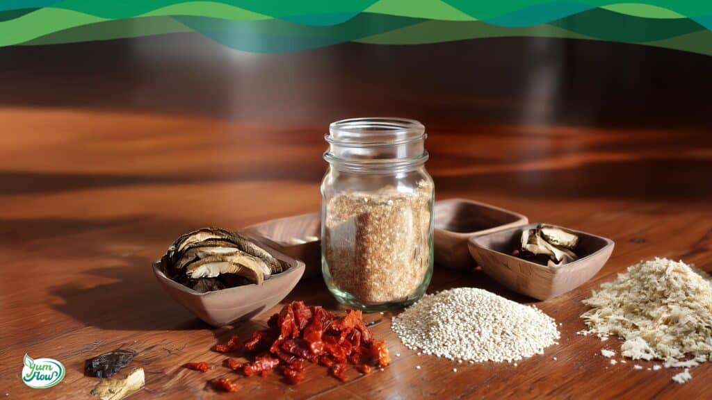 Verschiedene Zutaten für veganes Umami-Gewürz selber machen Rezept