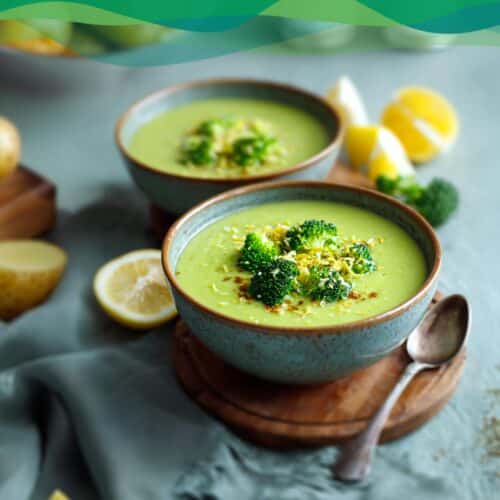 Brokkoli-Creme-Suppe vegan 1 Grüne Brokkoli-Creme-Suppe vegan in Schalen