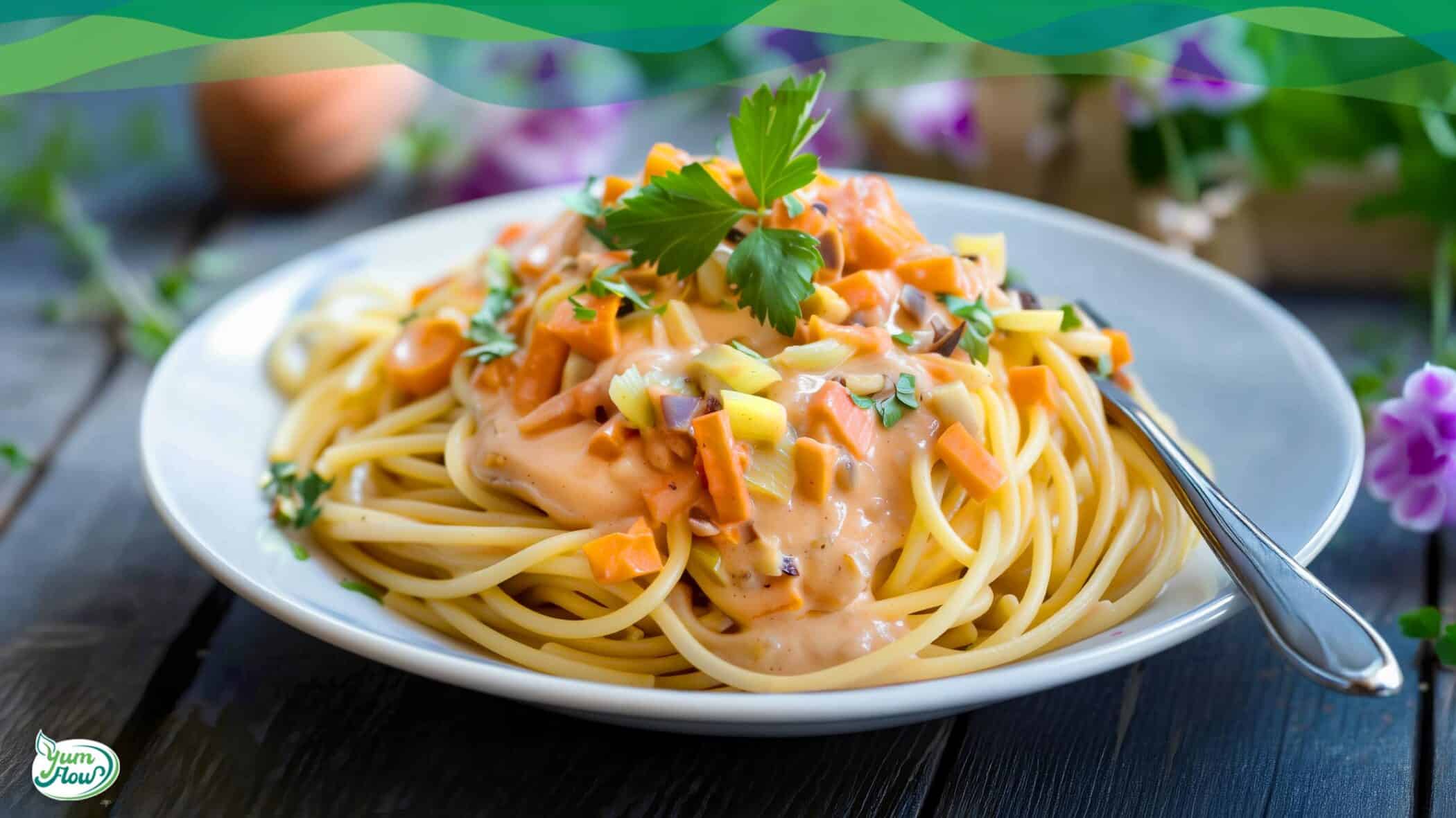 Vegane Maronen-Sauce 11 vegane Maronen-Sauce mit Gemüse und Pasta