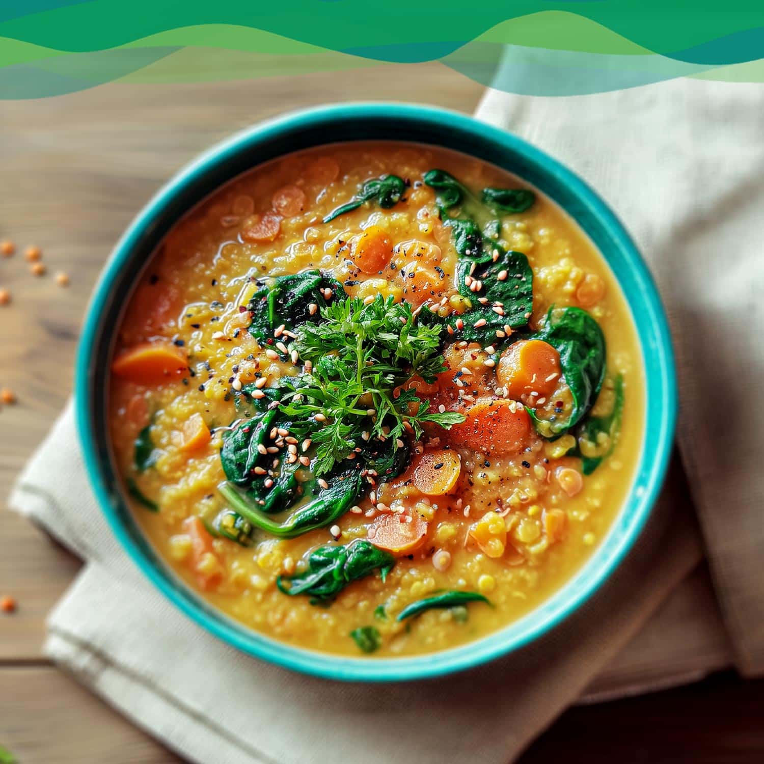 Rote Linsen Suppe vegan mit Spinat und Karotten