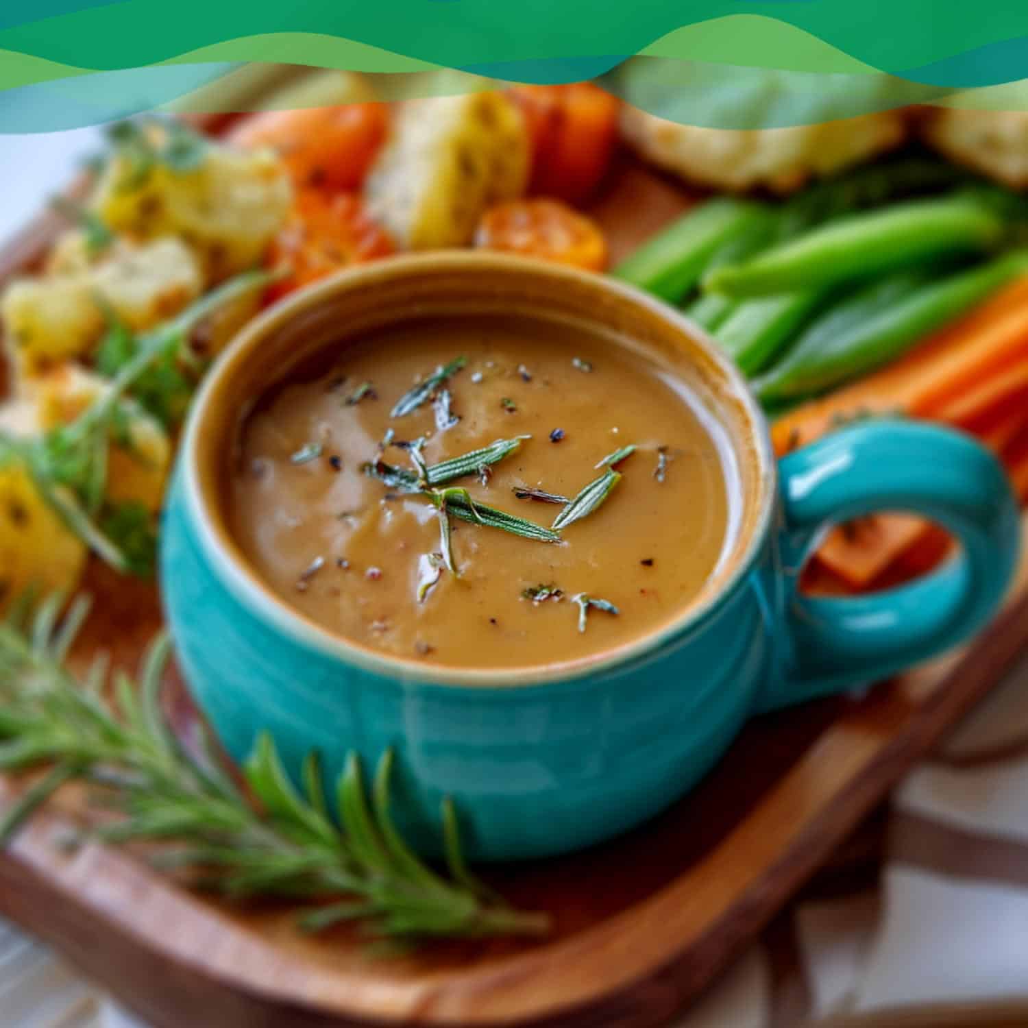 Braune vegane Bratensoße mit frischem Gemüse