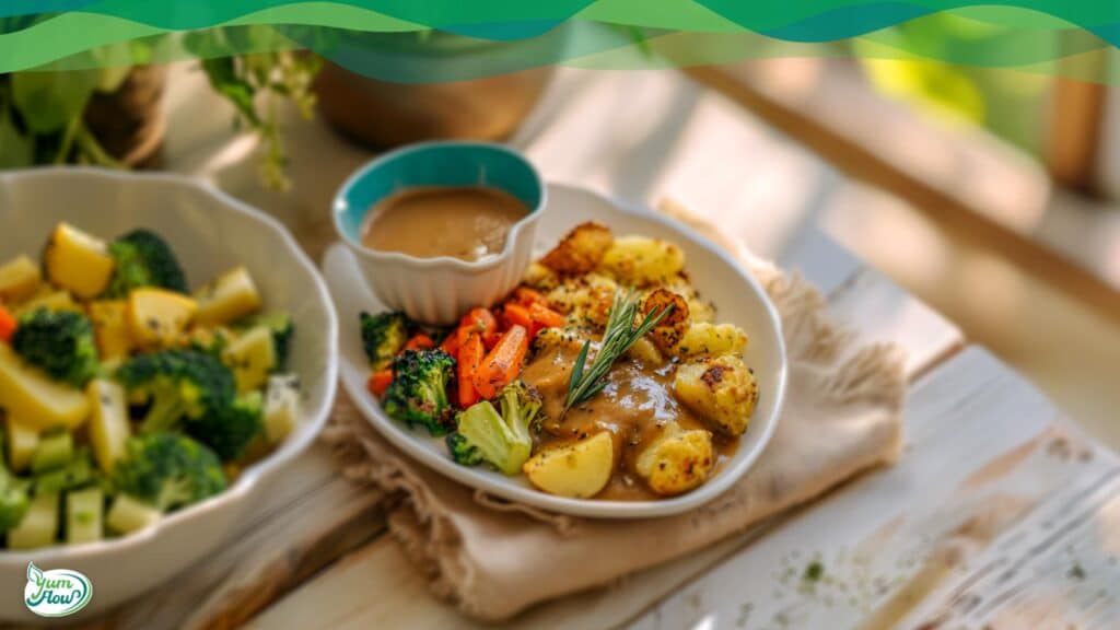 Vegane Bratensoße 18 Vegane Bratensoße mit Gemüse als veganes Gericht