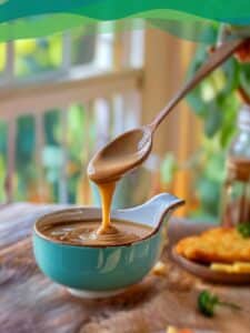 Cremige vegane Bratensauce in Schüssel