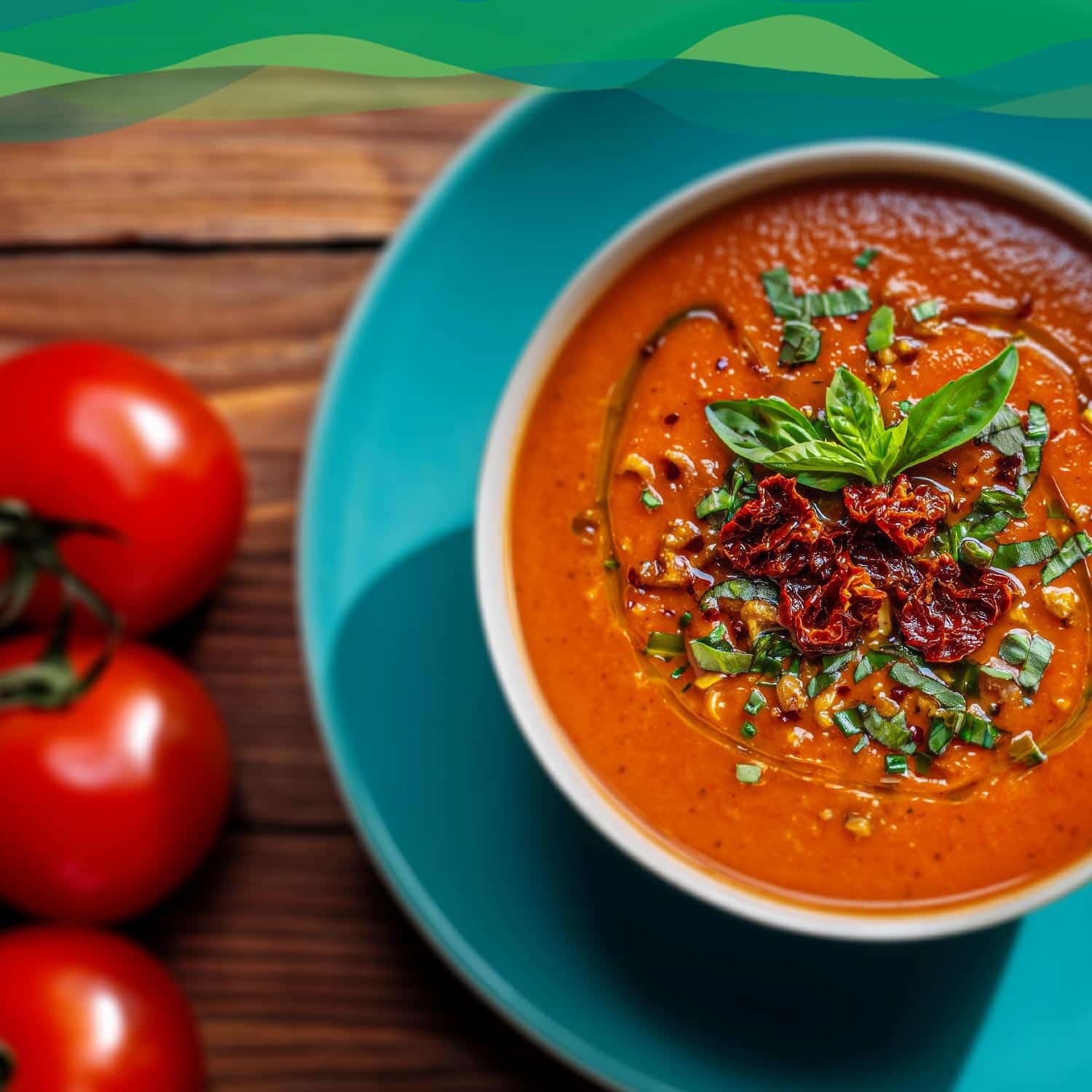 Leckere vegane Tomatensuppe mit Kräutern - auch vegetarisch