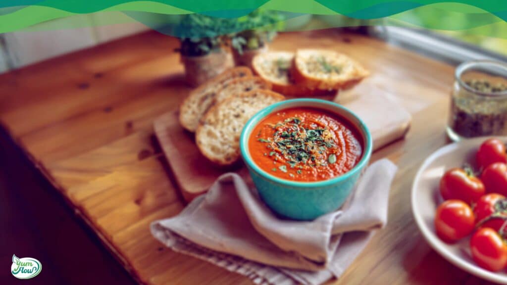 Vegane Tomatensuppe 14 Vegane und vegetarische Tomatensuppe mit Brot und Tomaten