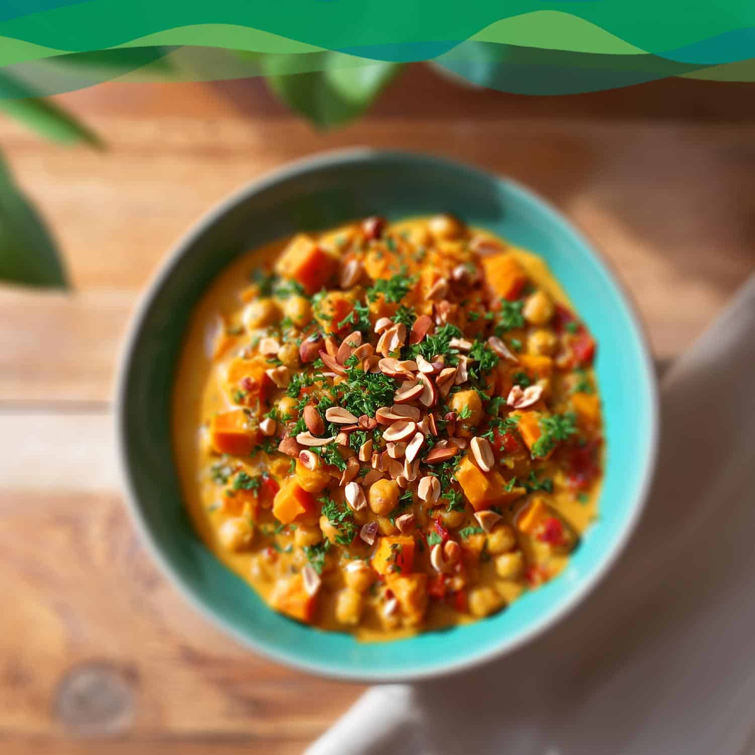 Erdnuss-Süßkartoffel-Curry vegan 13 Buntes Erdnuss-Süßkartoffel-Curry vegan mit Erdnüssen bestreut