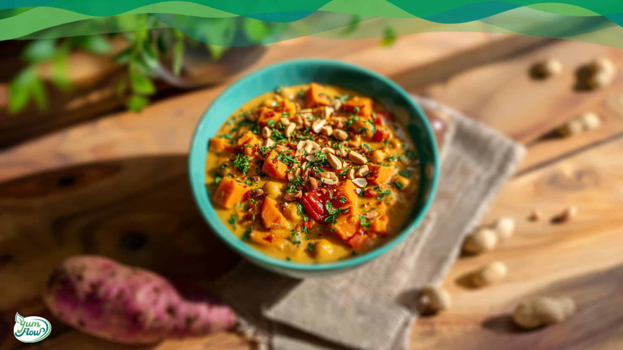 Vegane Rezept Sammlungen 13 Erdnuss-Süßkartoffel-Curry vegan in Schüssel