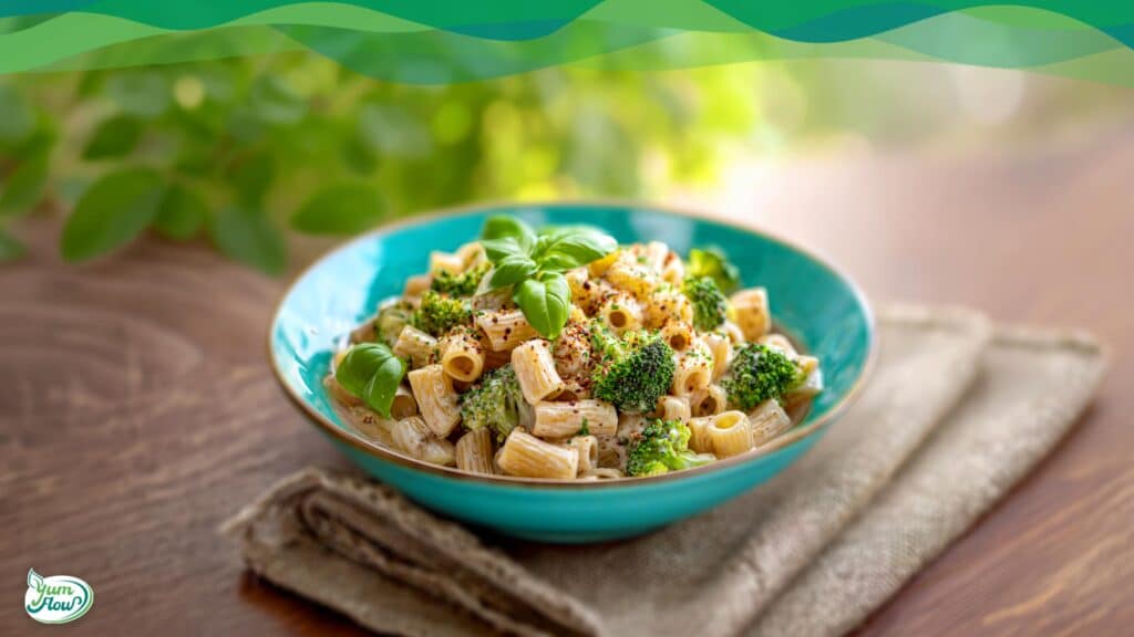 One-Pot-Pasta vegan mit Brokkoli und Basilikum