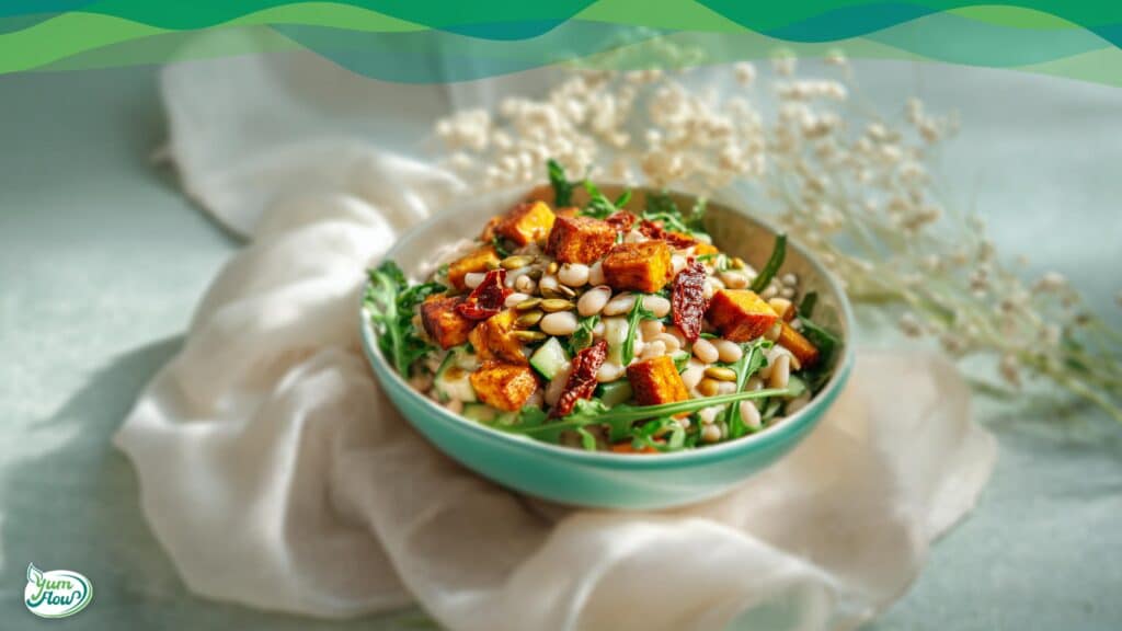 Bunter veganer Bohnensalat mit Tofu