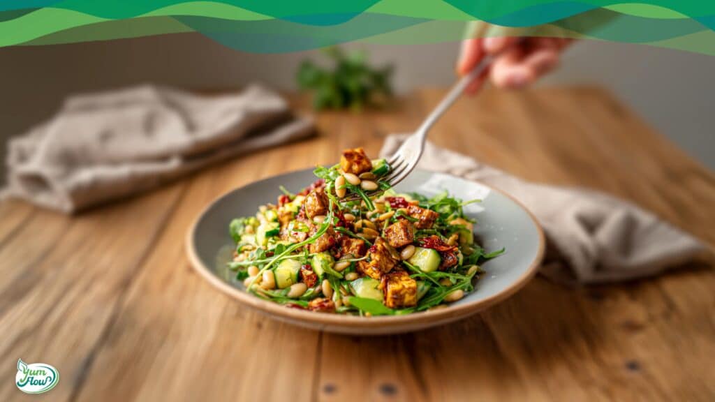 Mediterraner Bohnensalat vegan 11 Veganer Bohnensalat mit frischem Gemüse