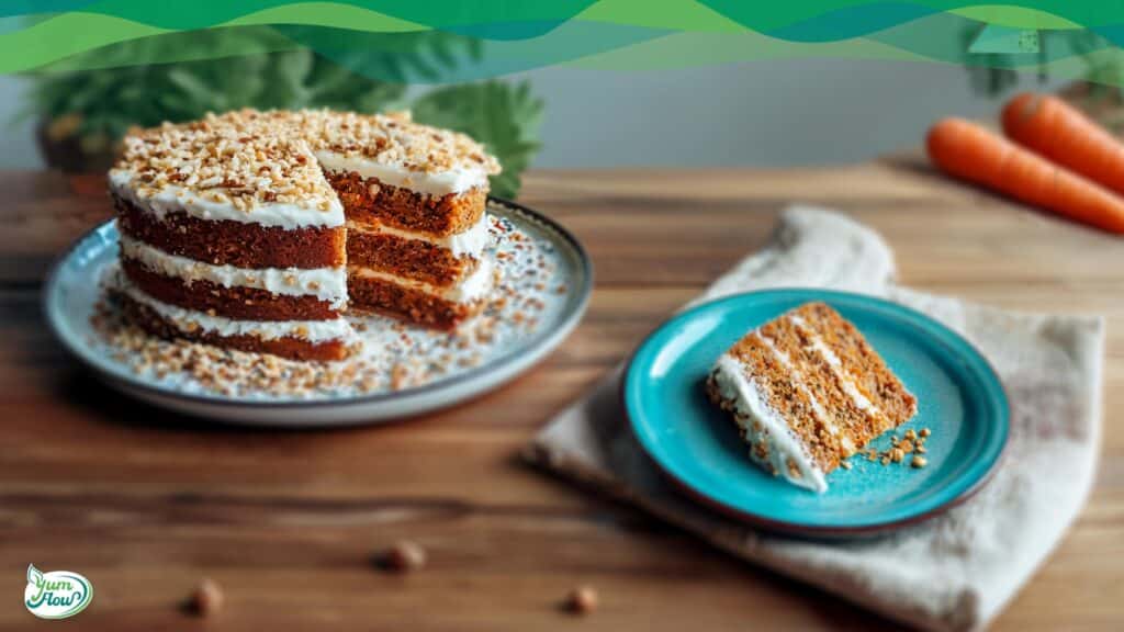 Karotten-Kuchen vegan auf Holzplatte