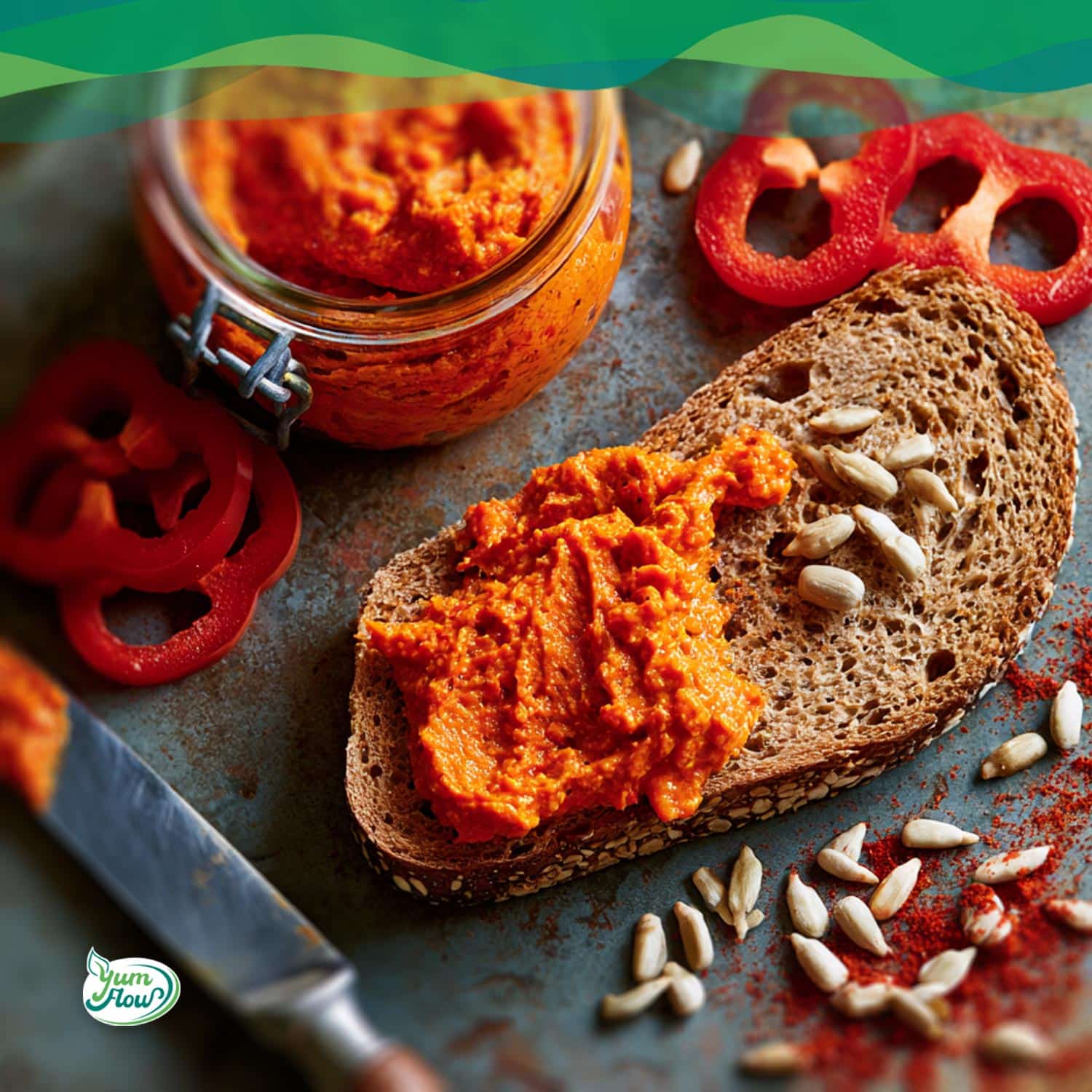 Sonnenblumen Paprika Aufstrich 13 Veganer Aufstrich auf Brot mit Paprika und Sonnenblumenkernen