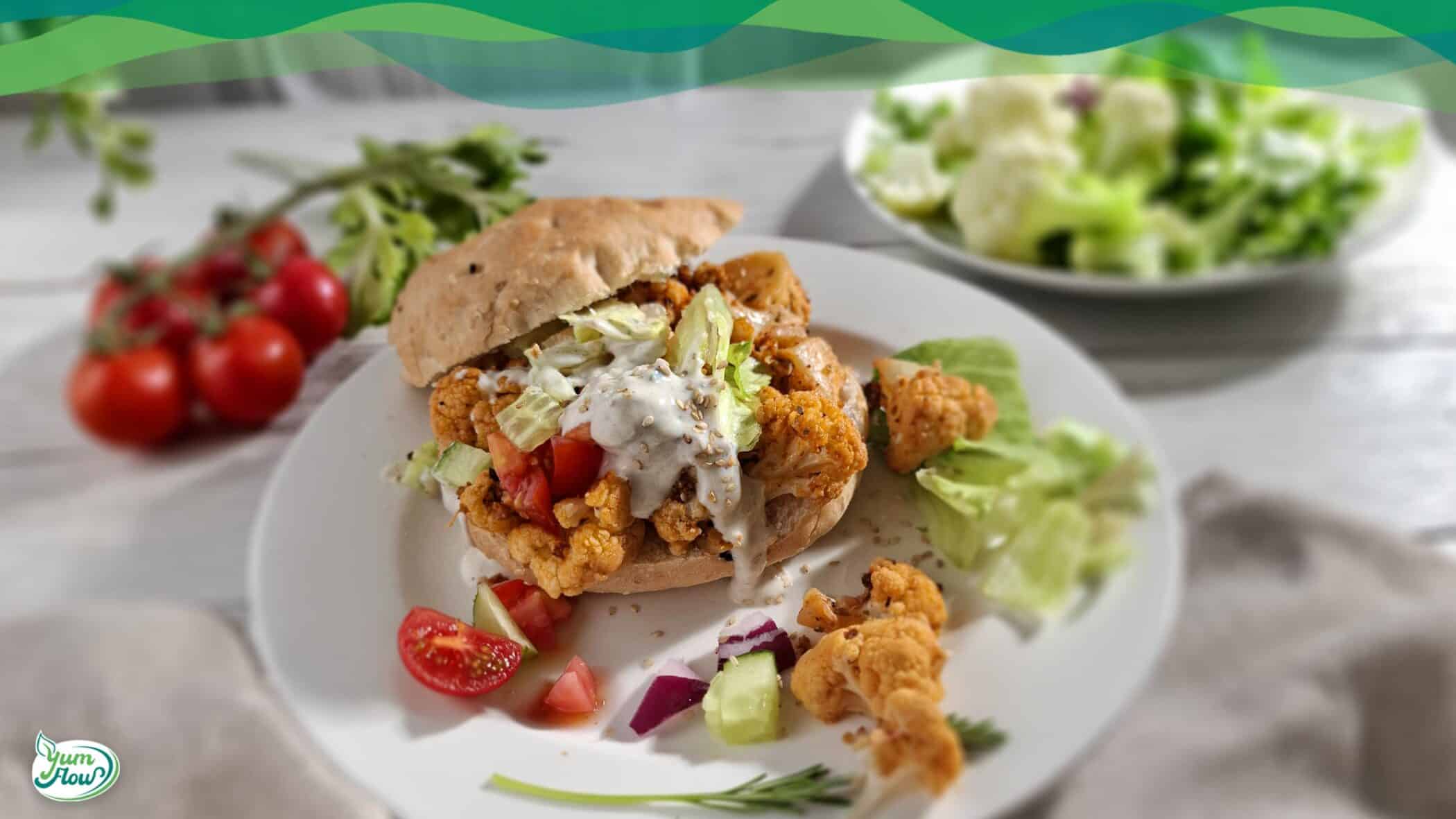 Veganer Döner mit Blumenkohl 11 Veganer Döner mit Blumenkohl im Fladenbrot mit Salat