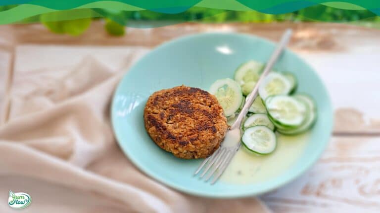 Veganes Patty 8 Veganer Patty mit Gurkenscheiben