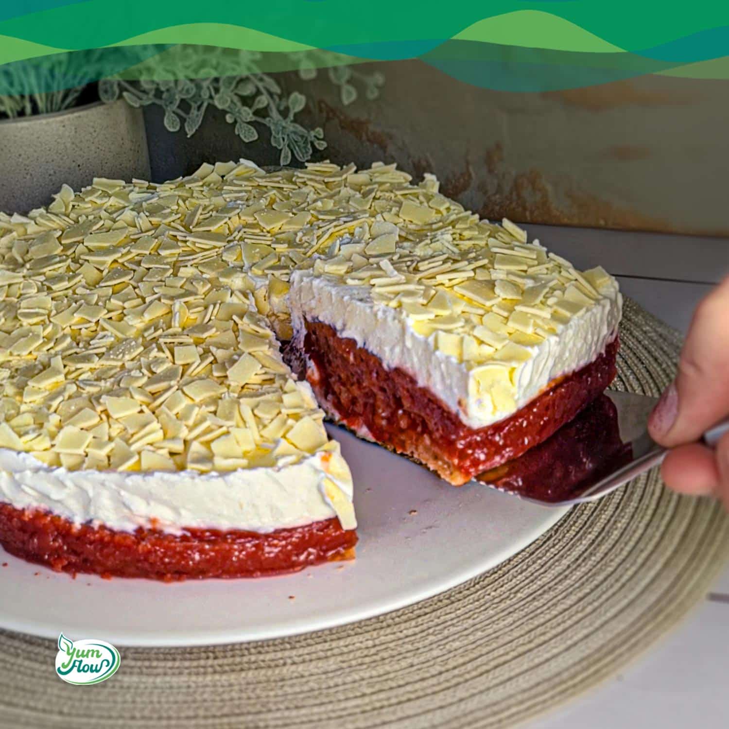 Veganer Frau Holle Kuchen wird serviert