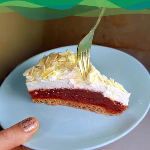 Veganer Frau Holle Kuchen 1 Ein Stück Veganer Frau Holle Kuchen auf einem Teller